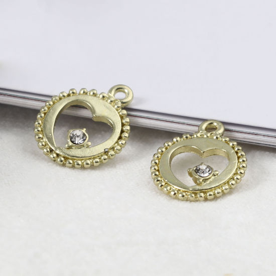 Immagine di Lega di Zinco Charms Tondo Oro Placcato Trasparente Strass 16mm x 13mm , 20 Pz