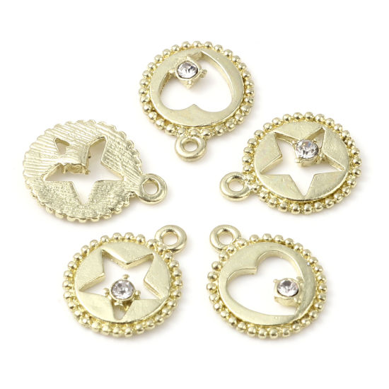 Immagine di Lega di Zinco Charms Tondo Oro Placcato Trasparente Strass 16mm x 13mm , 20 Pz