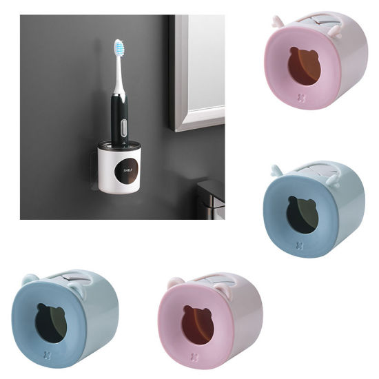 Image de Support de rangement pour salle de bain avec porte-brosse à dents électrique mural en plastique