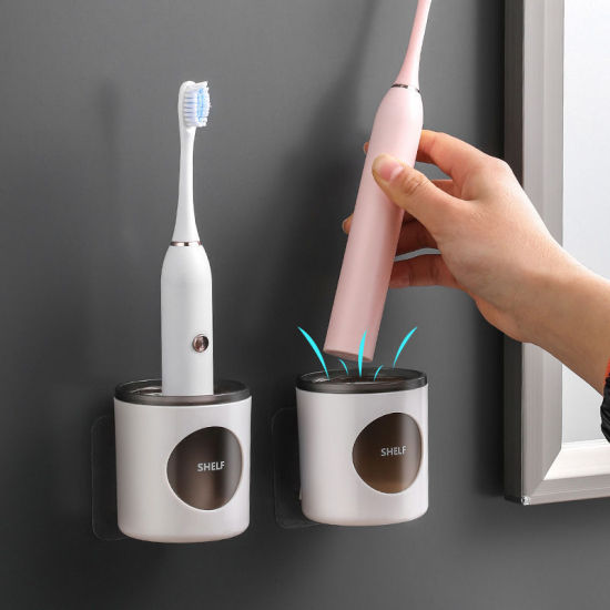 Picture of Plastic Wall-Mounted Electric Toothbrush Holder Bathroom Storage Rack