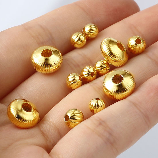 Picture of Copper Beads Gold Filled Round Stripe 5 PCs