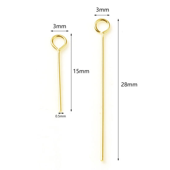 Image de Aiguilles Tiges à Œil en Cuivre Rempli d'Or 0.5mm 10 Pcs