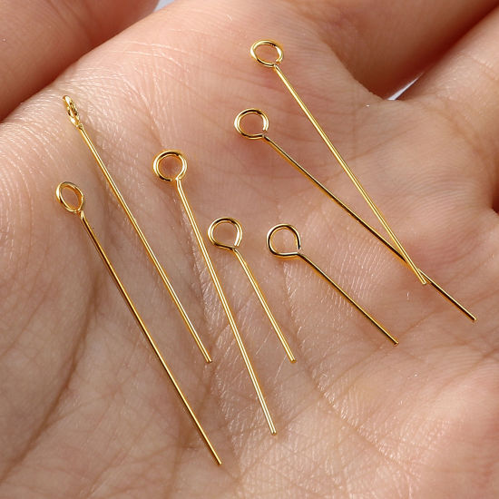 Image de Aiguilles Tiges à Œil en Cuivre Rempli d'Or 0.5mm 10 Pcs