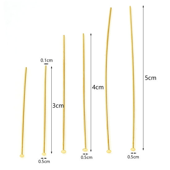 Image de Aiguilles Tiges à Tête Plate en Cuivre Rempli d'Or 0.5mm 10 Pcs