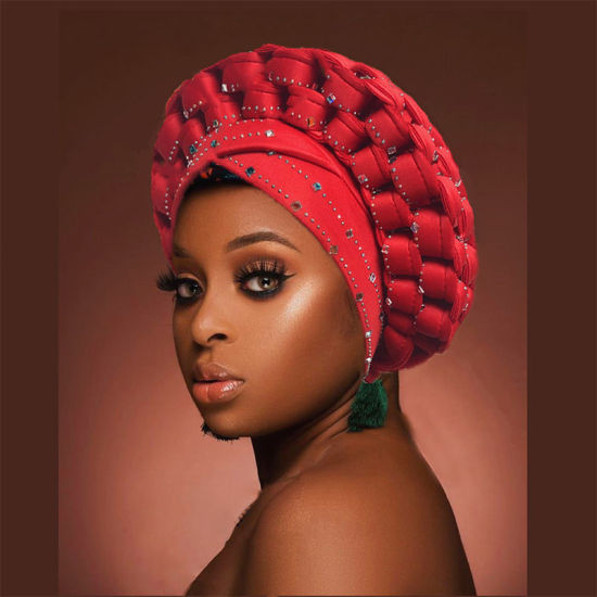 Bild von Verstellbarer Damen Turban Hut im afrikanischen Stil mit Hot Fix Strass