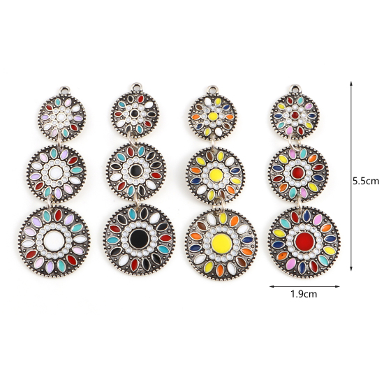Picture of Zinc Based Alloy Pendants Geometric Antique Silver Color Multicolor Enamel 55mm x 19mm, 2 PCs
