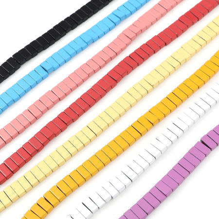 (Grade B) Hematite ( Natural ) Beads Two Holes Rectangle Multicolor About 8mm x 4mm, Hole: Approx 1mm, 40.5cm(16") - 39.5cm(15 4/8") long, 1 Strand (Approx 95 PCs/Strand)