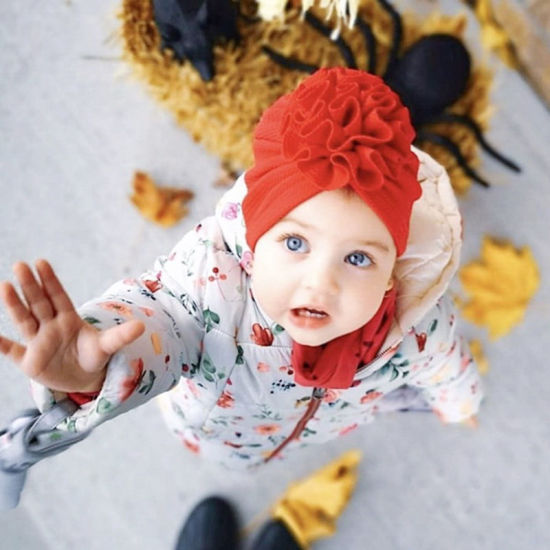 Bild von Dot Big Flower Polyester Turban Hut Mütze Mütze für Babys Neugeborenesborn