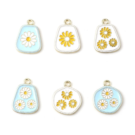 Immagine di Lega di Zinco Charms Oro Placcato Multicolore Fiore Smalto 5 Pz