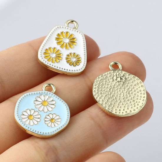 Immagine di Lega di Zinco Charms Oro Placcato Multicolore Fiore Smalto 5 Pz