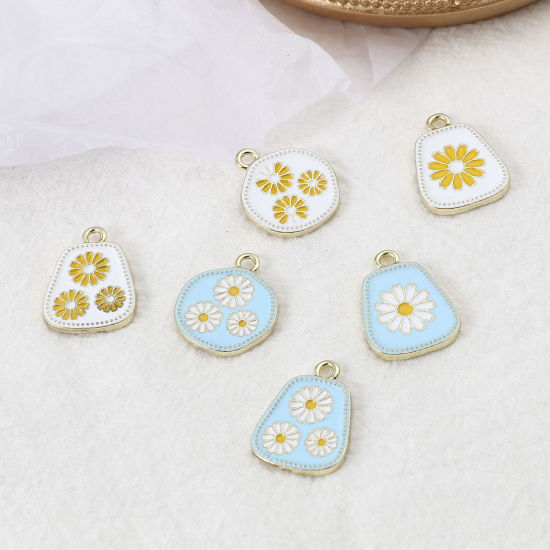Immagine di Lega di Zinco Charms Oro Placcato Multicolore Fiore Smalto 5 Pz