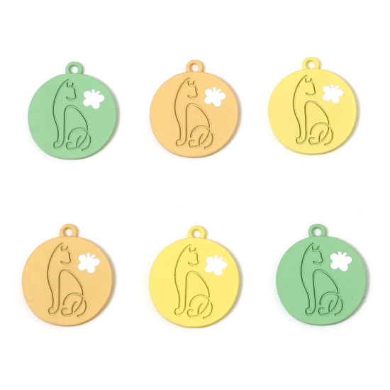 Picture of Zinc Based Alloy Charms Round Multicolor Cat Painted 21mm x 18mm, 10 PCs