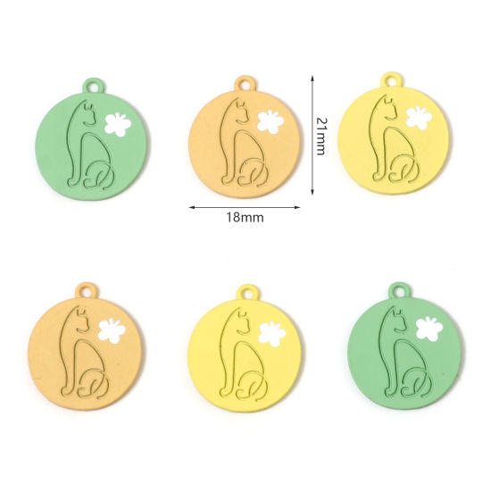 Picture of Zinc Based Alloy Charms Round Multicolor Cat Painted 21mm x 18mm, 10 PCs