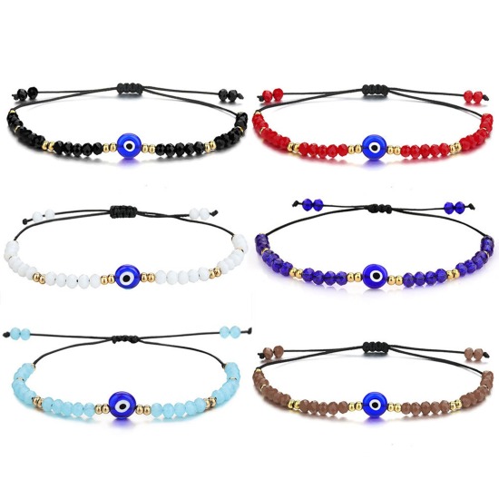 Imagen de Pulseras Trenzadas Acero Inoxidable + Cristal de Religión Multicolor Mal de ojo Ajustable , 18cm de longitud 1 Unidad
