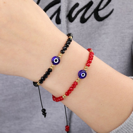 Imagen de Pulseras Trenzadas Acero Inoxidable + Cristal de Religión Multicolor Mal de ojo Ajustable , 18cm de longitud 1 Unidad