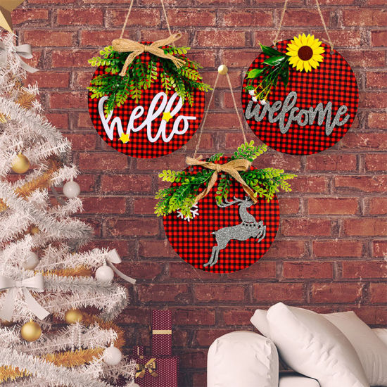 Picture of Christmas Message Lattice Hanging Door Sign Party Home Decoration