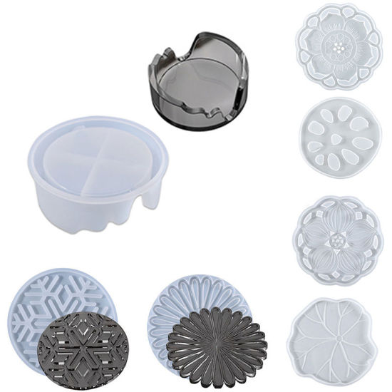 Picture of Silicone Resin Mold For Jewelry Making Coaster Lotus Flower White 1 Piece