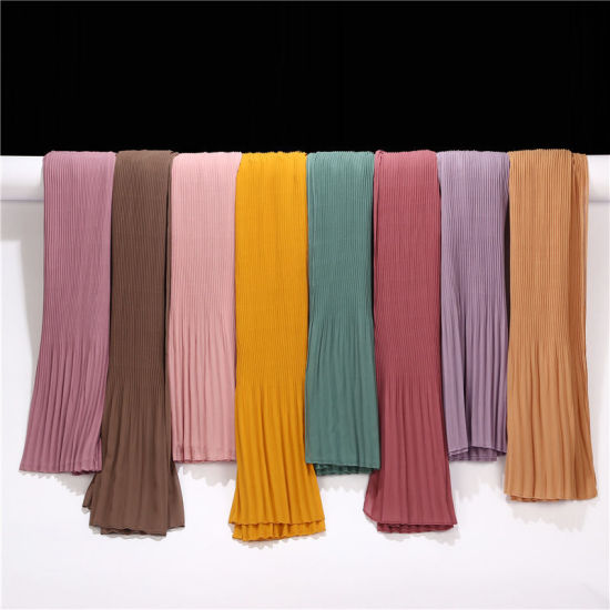 Picture of Chiffon Women's Pleated Hijab Scarf Wrap Solid Color
