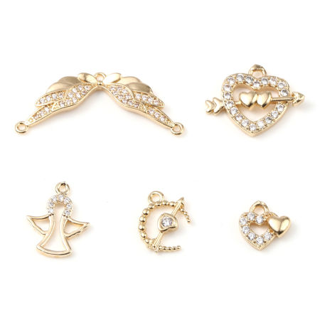 Brass Valentine's Day Charms Gold Plated Heart 5 PCs