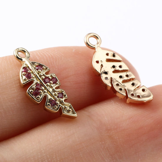 Bild von Messing Micro Pave Charms Blätter Vergoldet 16mm x 6mm, 5 Stück                                                                                                                                                                                               