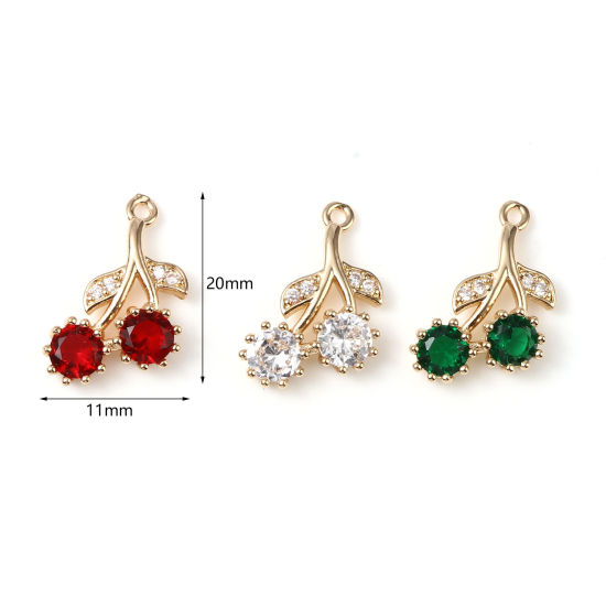 Image de Breloques Micro Pave en Laiton Cerise Doré 20mm x 11mm, 5 Pcs