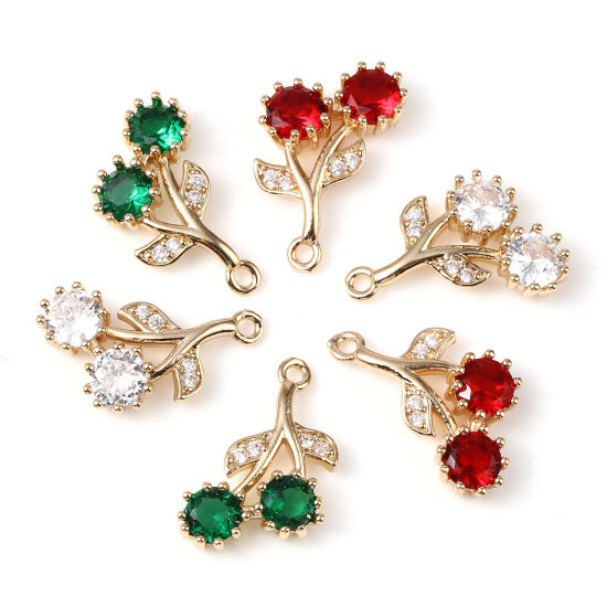 Image de Breloques Micro Pave en Laiton Cerise Doré 20mm x 11mm, 5 Pcs
