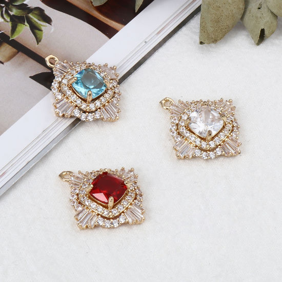 Immagine di Ottone Micro Intarsio Charms Oro Placcato Geometrica 25mm x 22mm, 1 Pz