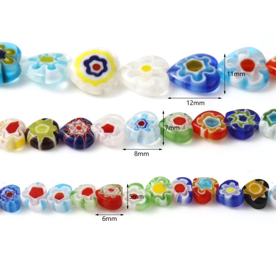 Image de Perles Millefiori en Verre La Saint Valentin Cœur Couleur au Hasard Fleurs 1 Enfilade