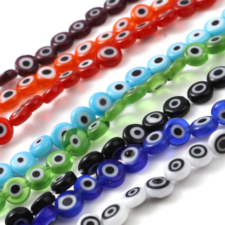 Lampwork Glass Religious Millefiori Beads Flat Round Multicolor Evil Eye 1 Strand