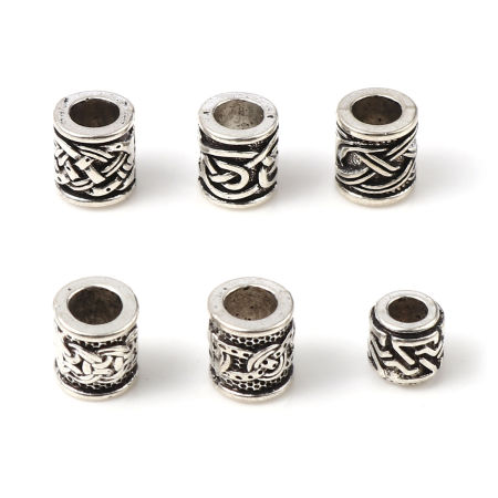 Perles en Alliage de Zinc Colonne Argent Vieilli Motif Sculpté Gravé 50 Pcs