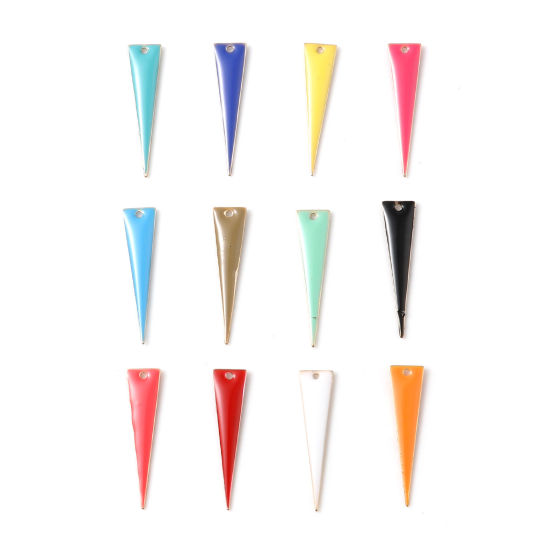 Image de Breloques Sequins Emaillés Double Face en Laiton Triangle Doré Multicolore 28mm x 7mm, 5 Pcs