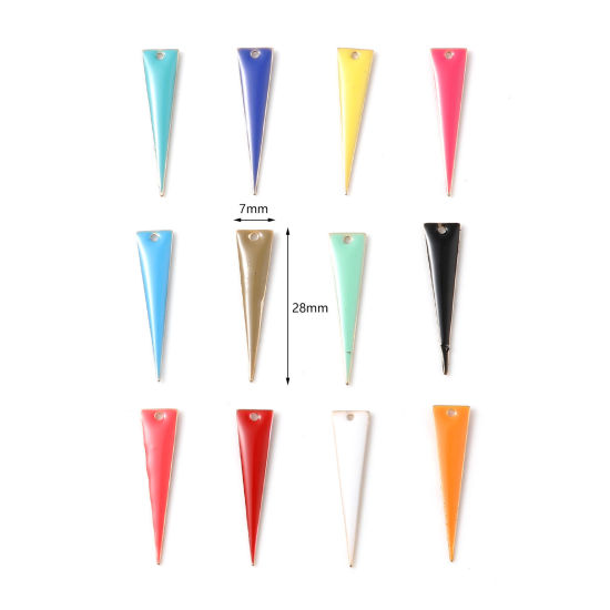 Image de Breloques Sequins Emaillés Double Face en Laiton Triangle Doré Multicolore 28mm x 7mm, 5 Pcs