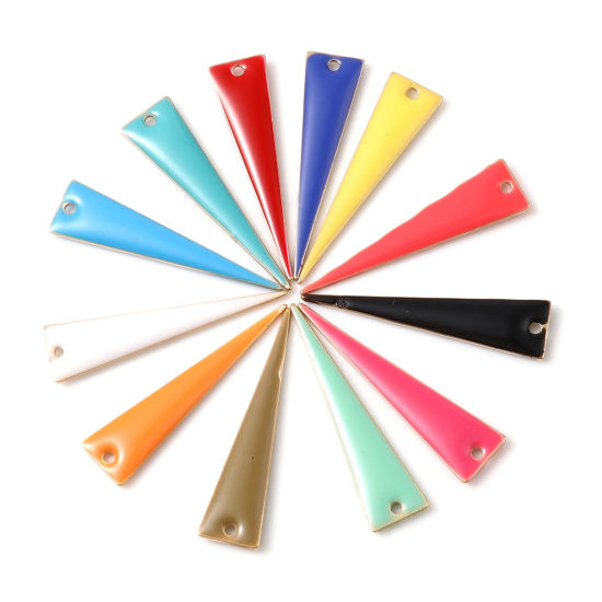 Image de Breloques Sequins Emaillés Double Face en Laiton Triangle Doré Multicolore 28mm x 7mm, 5 Pcs