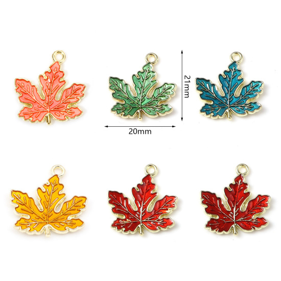 Picture of Zinc Based Alloy Charms Maple Leaf Gold Plated Multicolor Enamel 21mm x 20mm, 20 PCs