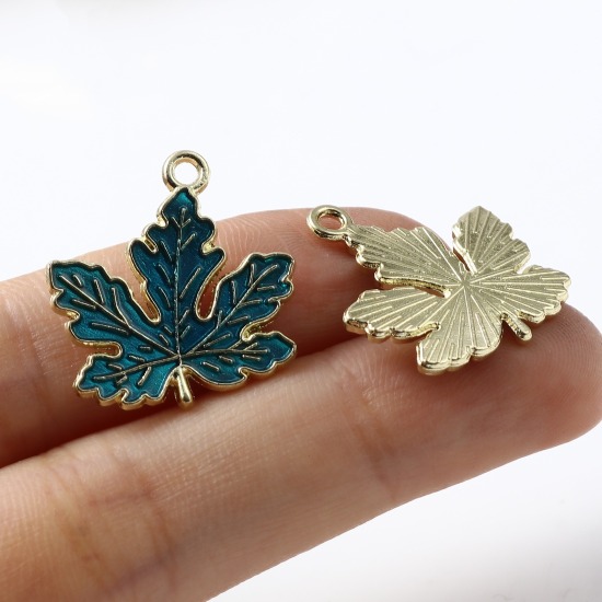 Picture of Zinc Based Alloy Charms Maple Leaf Gold Plated Multicolor Enamel 21mm x 20mm, 20 PCs