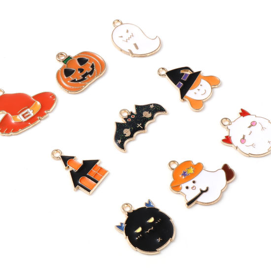 Picture of Zinc Based Alloy Halloween Charms KC Gold Plated Multicolor Enamel 10 PCs