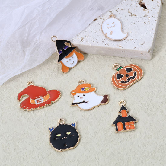 Picture of Zinc Based Alloy Halloween Charms KC Gold Plated Multicolor Enamel 10 PCs