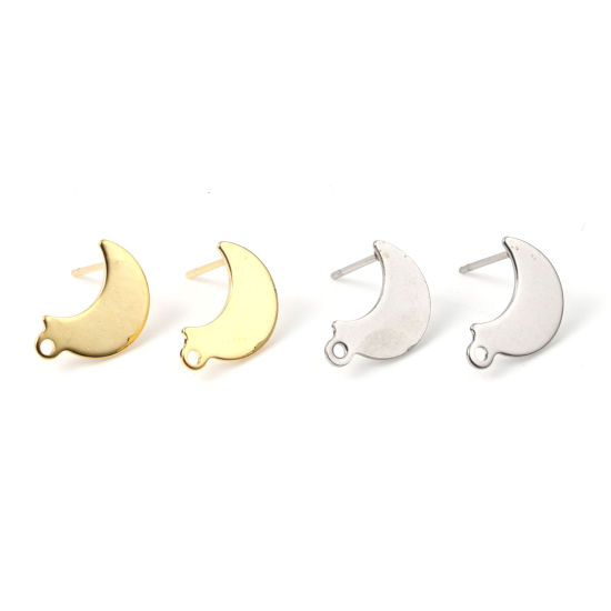 Image de Boucles d'Oreilles Puces en Acier Inoxydable Demi Lune Multicolore avec Boucle 15mm x 9mm, Epaisseur de Fil: (20 gauge), 20 Pcs