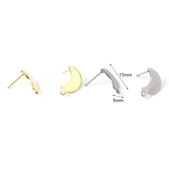 Image de Boucles d'Oreilles Puces en Acier Inoxydable Demi Lune Multicolore avec Boucle 15mm x 9mm, Epaisseur de Fil: (20 gauge), 20 Pcs