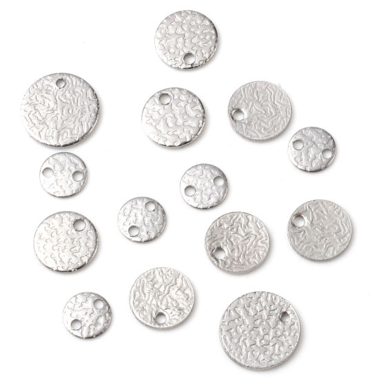 Image de Breloques en Acier Inoxydable Rond Argent Mat 20 Pcs