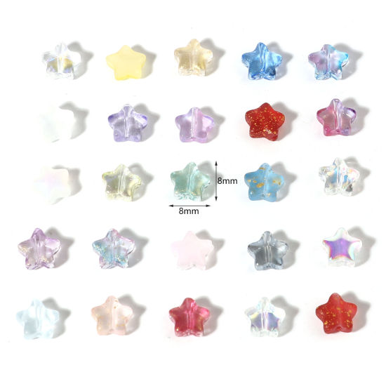Picture of Lampwork Glass Galaxy Beads Pentagram Star Multicolor Glitter About 8mm x 8mm, Hole: Approx 1mm, 50 PCs