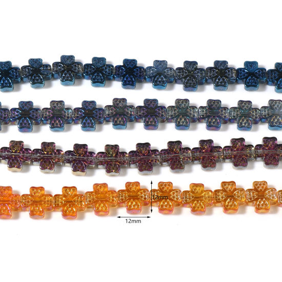 Image de Perles en Verre Fleur Multicolore Couleur AB, 12mm x 12mm, Trou: 1.1mm, 64.5cm - 64cm long, 1 Enfilade (env. 55 Pcs/Enfilade)