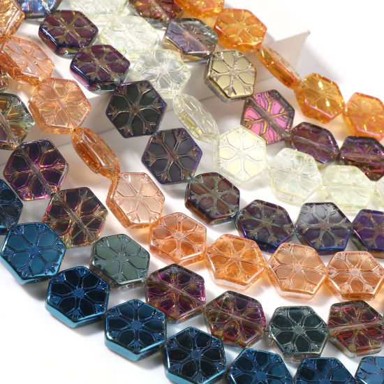 Imagen de Vidrio Cuentas Copo de nieve Navidad, Multicolor AB Color Aprox 16mm x 15mm, Agujero: Aprox 1.3mm, 62.5cm longitud, 1 Sarta (Aprox 40 Unidades/Sarta)