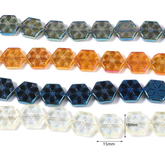 Imagen de Vidrio Cuentas Copo de nieve Navidad, Multicolor AB Color Aprox 16mm x 15mm, Agujero: Aprox 1.3mm, 62.5cm longitud, 1 Sarta (Aprox 40 Unidades/Sarta)