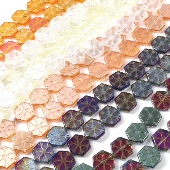 Imagen de Vidrio Cuentas Copo de nieve Navidad, Multicolor AB Color Aprox 16mm x 15mm, Agujero: Aprox 1.3mm, 62.5cm longitud, 1 Sarta (Aprox 40 Unidades/Sarta)