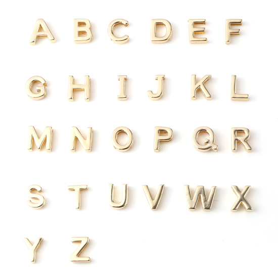 Picture of Brass Beads 14K Real Gold Plated Capital Alphabet/ Letter 5 PCs