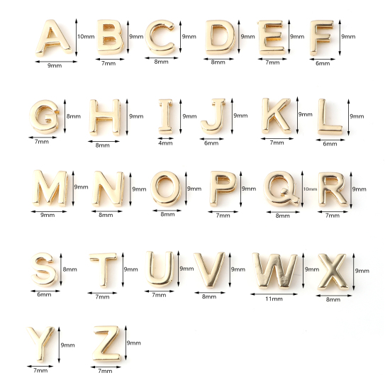 Picture of Brass Beads 14K Real Gold Plated Capital Alphabet/ Letter 5 PCs