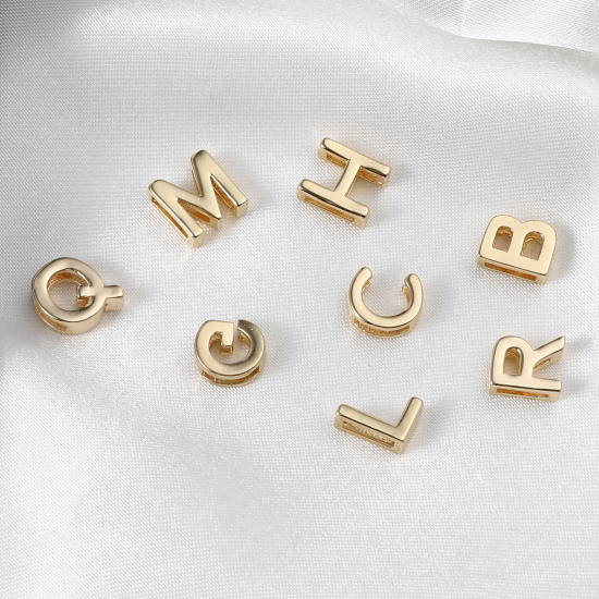 Picture of Brass Beads 14K Real Gold Plated Capital Alphabet/ Letter 5 PCs