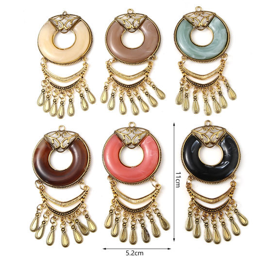 Immagine di Lega di Zinco + Resina Stile Bohemien Ciondoli Tondo Oro Antico Multicolore Nappine 11cm x 5.2cm , 1 Pz