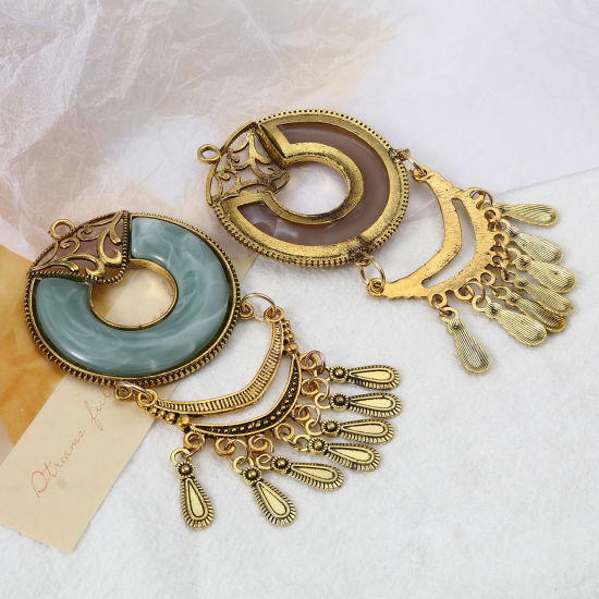 Immagine di Lega di Zinco + Resina Stile Bohemien Ciondoli Tondo Oro Antico Multicolore Nappine 11cm x 5.2cm , 1 Pz